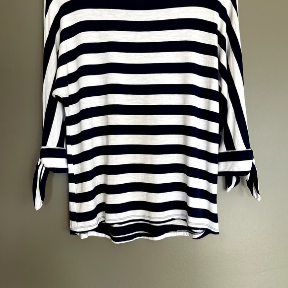 Soft Surroundings Adrift Top Striped Tee Tie Sleeve Blue White Size XSP Nautical - Picture 8 of 16